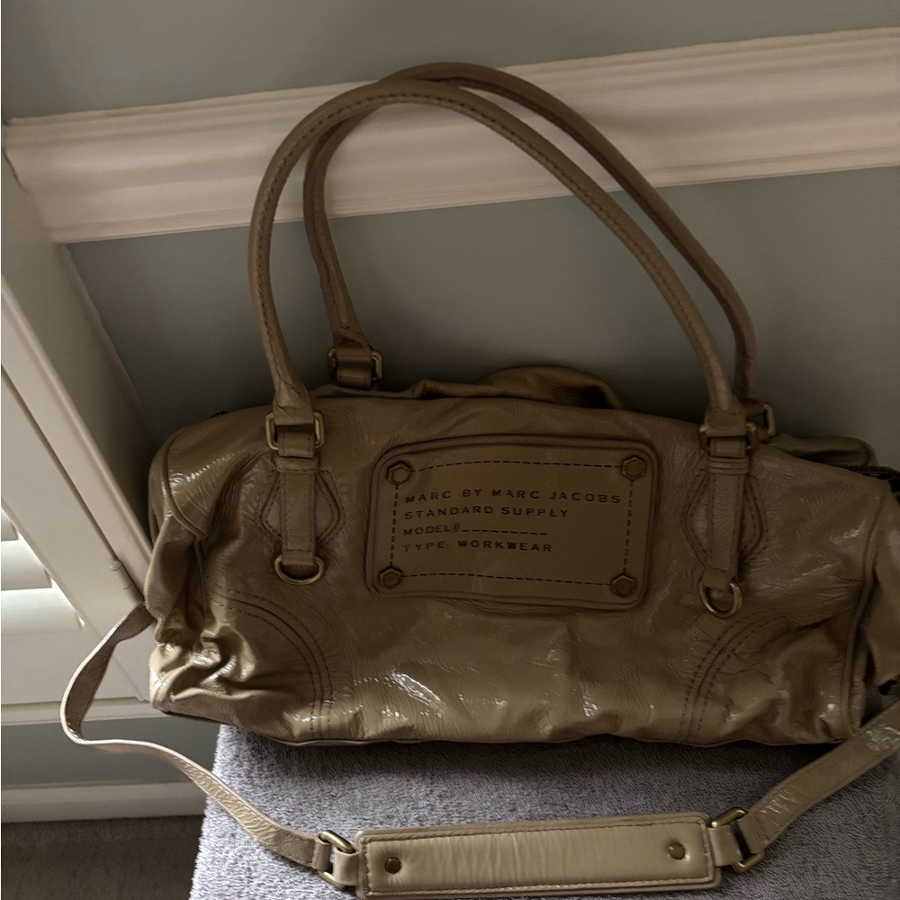 Marc Jacobs Taupe Gloss Leather Duffel Bag with Removable Strap